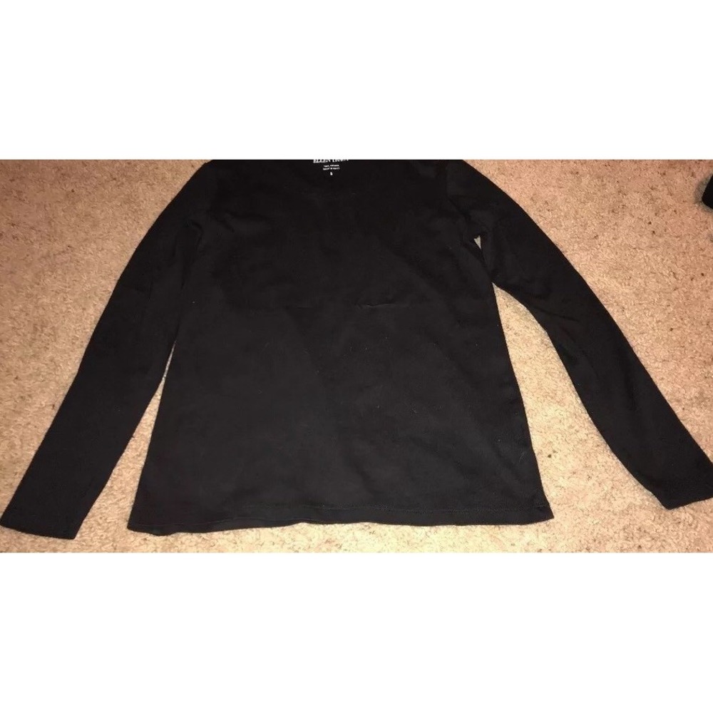 Ellen‎ Tracey Sz Small Black Shirt Buttons On Shoulder Long Sleeve